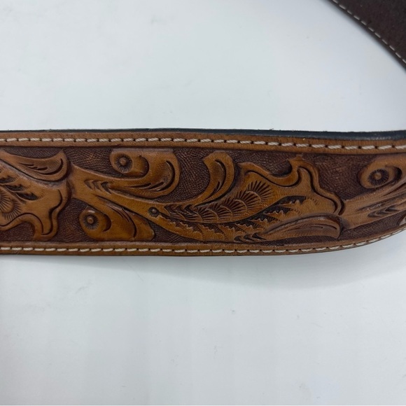 Eberle Leather Belt Hand Tooled Brown Size 36 (90 EU) Heavy Horse Buckle - Picture 3 of 7